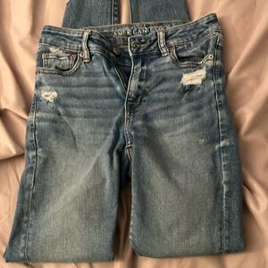 American Eagle Outfitters Blue Boyfriend Jeans with Distressed Details
